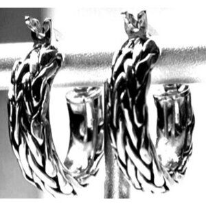 Sterling Silver Huggie Earrings Twist Rope Hoop 925 Turkey Artisan Crafted